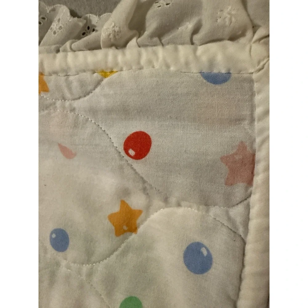 Vintage 80s Soft Colorful Baby Blanket Bears Ruffle Crib Comforter Quilt Nursery
